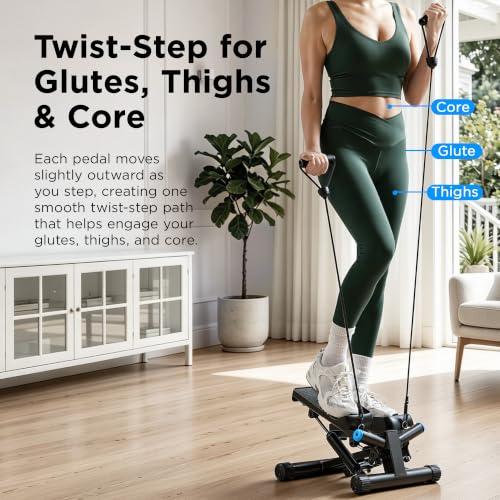 JLL Fitness Black Twist Stepper Machine with Resistance Bands – Low-Impact Cardio
