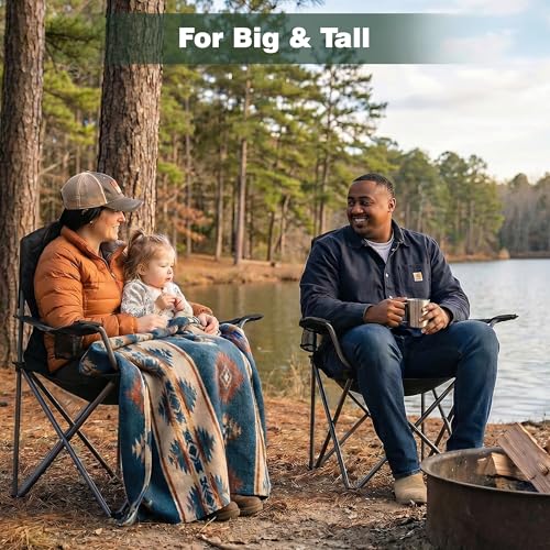 SUNNYFEEL Carbon Black XXL Oversized Camping Chair 800LBS Heavy Duty Folding Lawn Seat with Armrest & Cup Holder