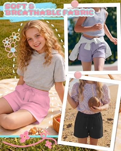 Girls Athletic Sweat Shorts 3 Pack - Stretchy Waistband & Comfortable Fit
