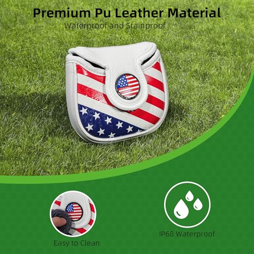 Golf Club Head Covers - Mallet Putter Cover with Magnetic Closure and USA Flag Design