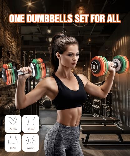 22.5LB Adjustable Dumbbell Set with Rainbow-Colored Plates - EOAT
