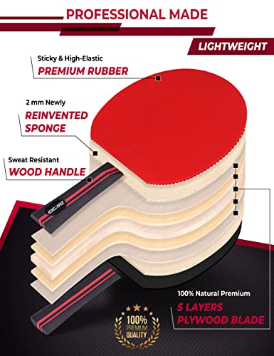 Idoraz Professional Ping Pong Paddle with ITTF Rubber & Carrying Case