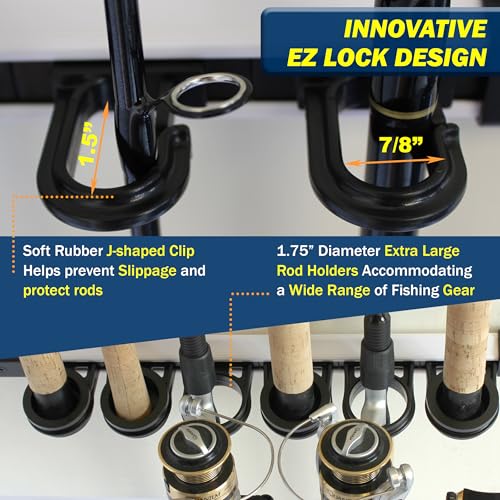 6-Rod Wall Mount Fishing Pole Holder for Garage Organization