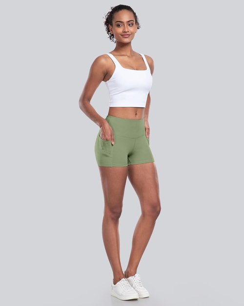 CHRLEISURE Women's Biker Yoga Shorts - High Waisted Tummy Control Spandex | 4-Pack with Pockets