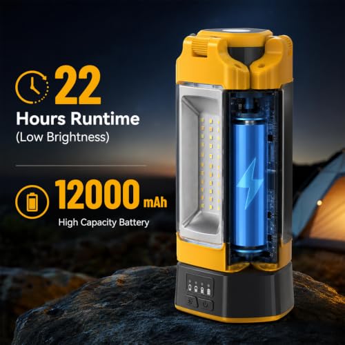 Rechargeable Camping Light with Stand - 12000mAh Battery, Yellow, 73.2" Tall