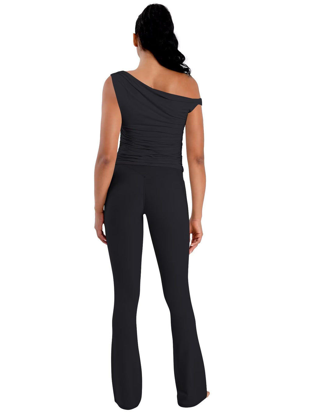 Sunzel No Front Seam Flare Leggings for Women with Pockets Hidden Butt Lifting Scrunch Tummy Control Mini Flared Yoga Pants 32" Inseam Black Medium