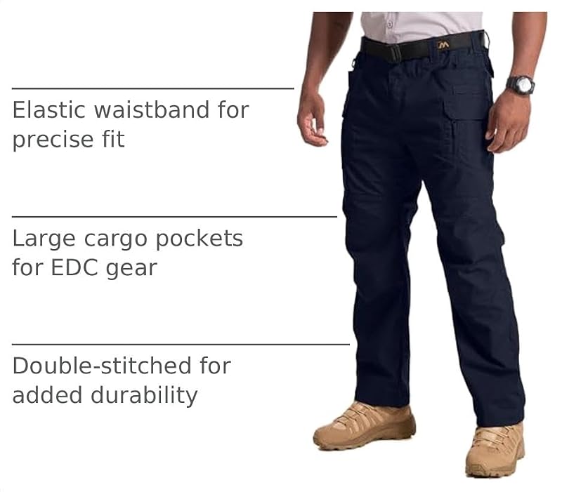 Mens Cargo Pants Tactical Cotton Flex Stretch BDU Outdoor Hiking Work Pants - Navy Blue 34