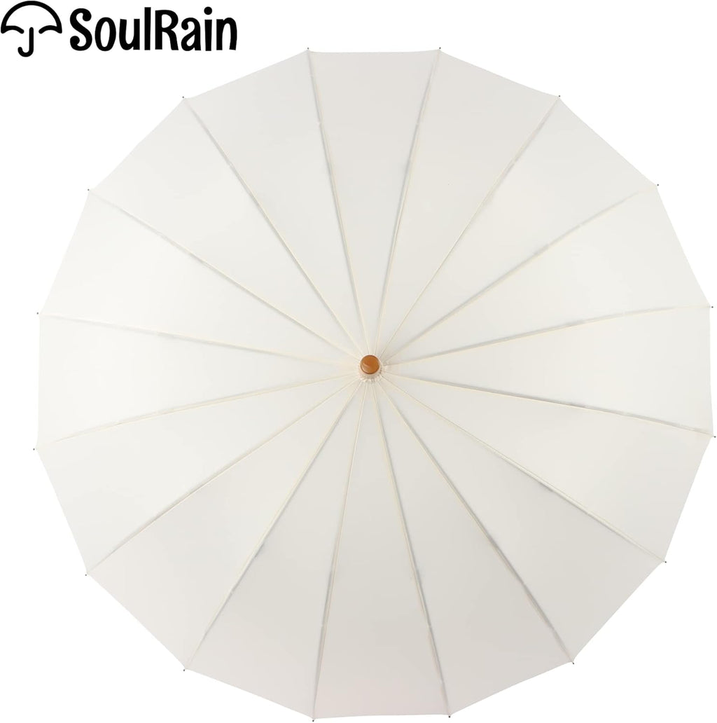 SoulRain 48" Windproof Stick Umbrella - Auto Open, Classic Wood Handle, Solid Color Design
