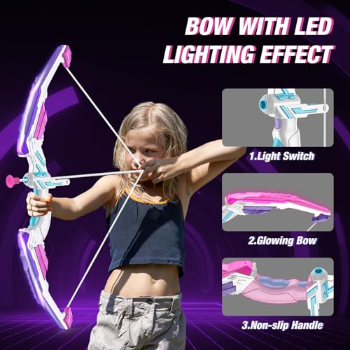 Kids Bow and Arrow Set with LED Light Up Arrows - Purple+White, 2 Pack