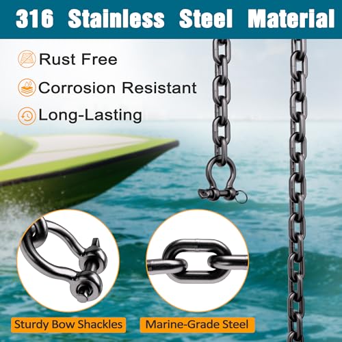 10FT 5/16 Inch Marine Grade Stainless Steel Boat Anchor Chain with Double Shackle - Deck Man