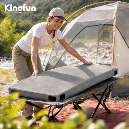 Kingfun Gray 75x25x3 Inch CertiPUR-US Memory Foam Camping Mattress Pad with Waterproof Cover