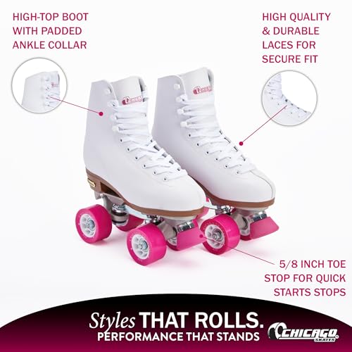 White Classic Quad Roller Skates for Women & Men - Adjustable High-Top Boots, 60mm PU Wheels