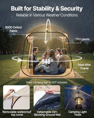 VEVOR Clear Pop Up Sports Tent 72x72x76.8 Inch Waterproof Dome Shelter