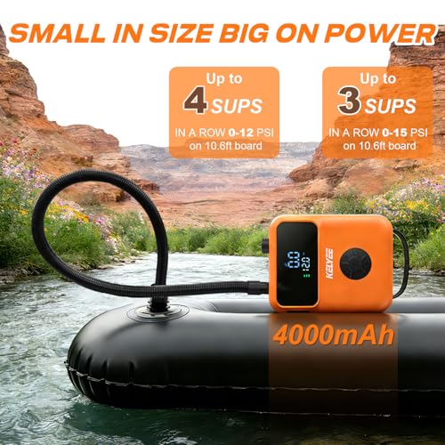 Orange Cordless SUP Air Pump 20PSI Battery Powered High Pressure Electric Pump with Auto Shut-Off for Paddle Boards Kayaks Boats