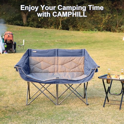 Blue Oversized Double Camping Chair - Heavy Duty 2-Person Folding Loveseat for Outdoor Use
