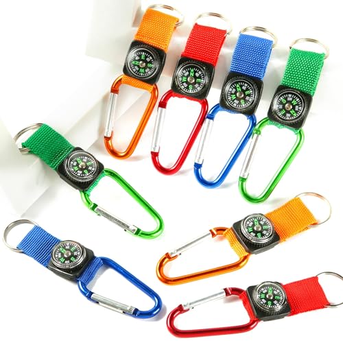 36 Pcs Colorful Carabiner Compass Keychains Kids Toys Outdoor Party Favors