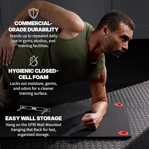 SPRI 71-Inch Black Hanging Exercise Mat for Gyms & Fitness Studios, Thick Foam Workout Mat with Grommets