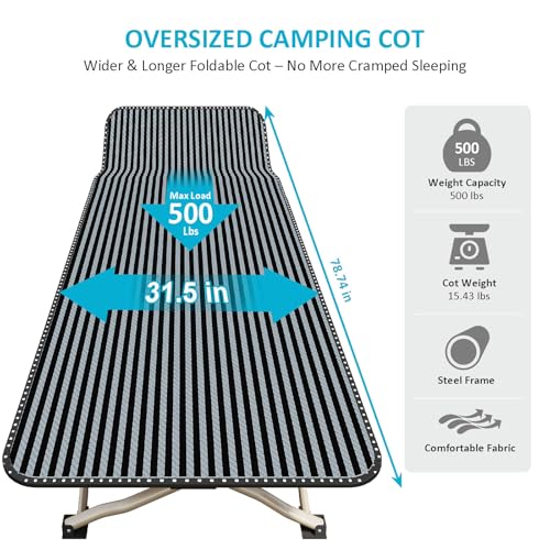 X-Large Oversized Camping Cot for Adults - Extra Wide 31.5'' Folding Bed, Portable & Heavy Duty