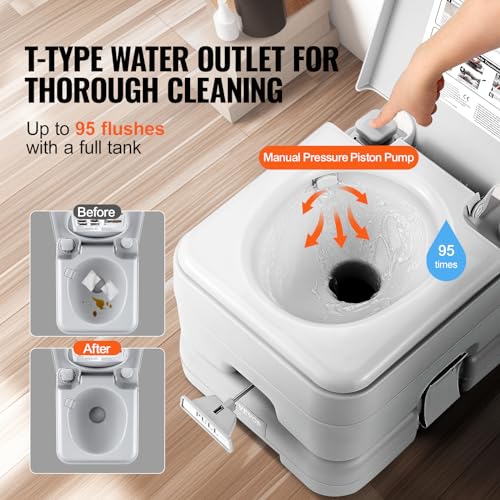 VEVOR Portable Camping Toilet with 3.2 Gal Waste & Flush Tanks, Pressurized Flush, Level Indicator