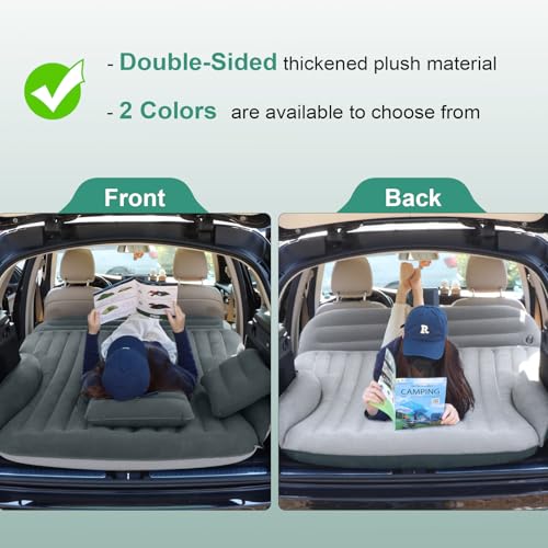 SUV Air Mattress with Pump - Double-Sided Thick Flocked Car Bed Green+Charcoal