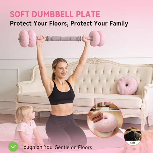 Pink 4-in-1 Adjustable Dumbbell Set - Soft Shell Weights 35/62lbs