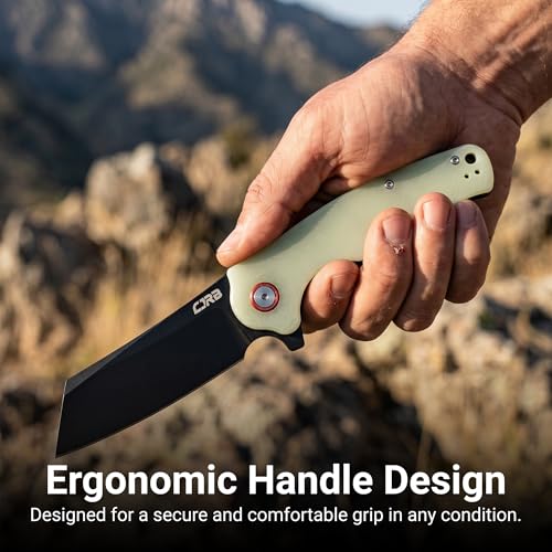 CJRB Crag Folding Pocket Knife - Glow in the Dark G10 Handle, 3.43" AR-RPM9 Blade, EDC Survival Knife for Camping & Hiking