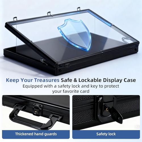 Dwwce Black 34x22 Inch Portable Card Display Case with Lockable Acrylic Sides