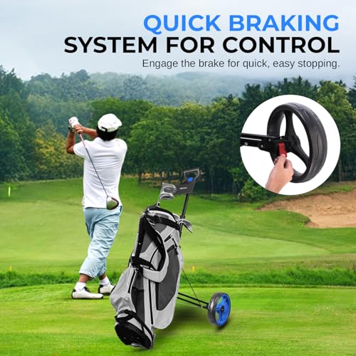 SereneLife Golf Push Cart with Adjustable Handle & Scorecard Holder - Lightweight Foldable Design