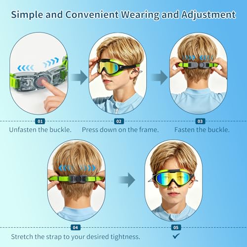 Kids Swim Goggles 2 Pack Cyan Black and Green Black Anti-Fog UV Wide View Pool Goggles for Boys & Girls