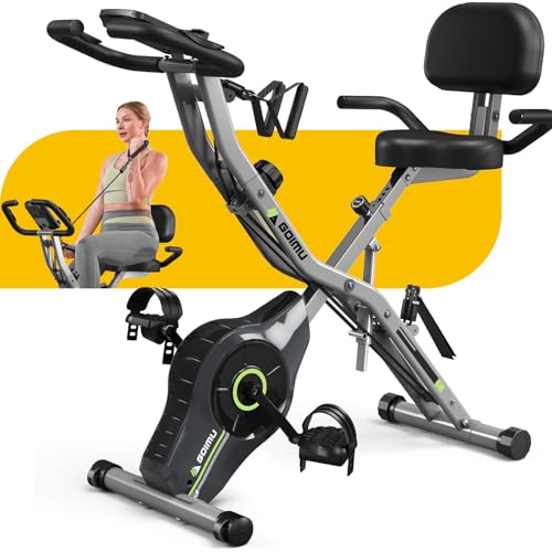 Goimu 5-in-1 Foldable Indoor Exercise Bike Grey-1, 16-Level Magnetic Resistance, Comfortable Seat & 330LB Capacity