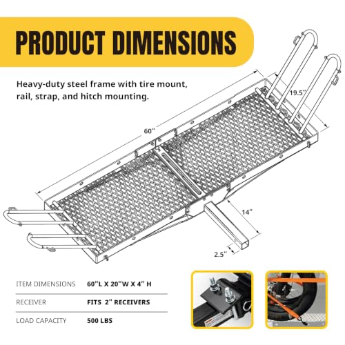 MAXXHAUL 50641 60in x 20in 500lb Capacity Hitch Mount Cargo Carrier & Bike Rack, Fits 2.25-3.25in Tires