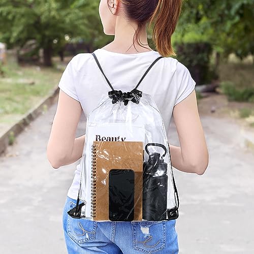 100 Pack Clear Drawstring Backpacks Bulk Stadium Approved Bags for Sports & Events - Black