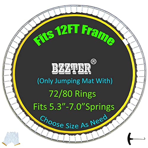 Bzzter 12ft Trampoline Replacement Mat with 10 Rows Stitching & 72 Rings, Fits 12ft Frame, 7-inch Springs, Includes Pull Hook & Gloves