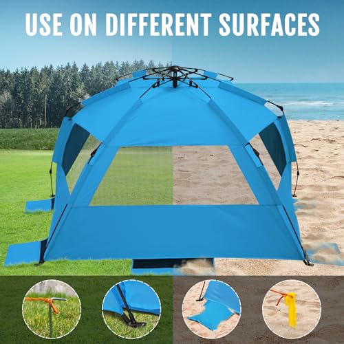WhiteFang Blackout Beach Tent Sun Shade Shelter for 3-4/5-6 People, Blue, Extendable Floor, UV Protection, Easy Setup
