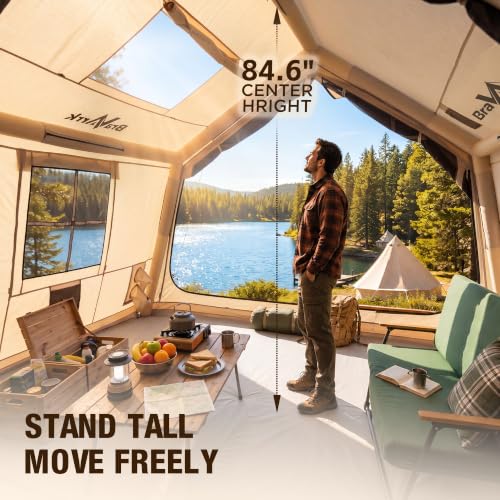 8 Person Inflatable Family Tent with Skylight & Stove Jack - Quick Setup