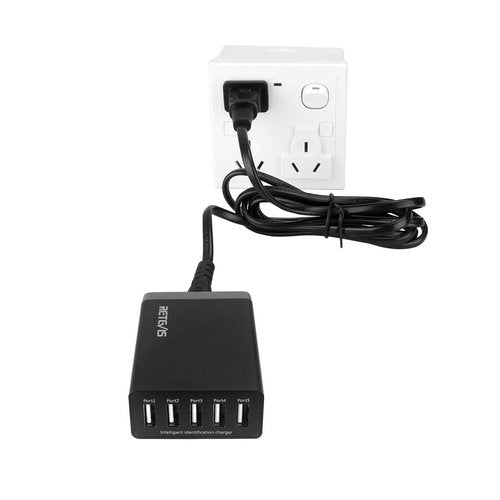 Retevis 5-Port USB Wall Charger Radio Charging Station Compatible with RT68 RB28 RT19 RT22P NR10 RT18 RT22S H777 RB89 RT86 RT45P RB29 Baofeng Cobra HYT Walkie Talkies and iPhone (1 Pack)