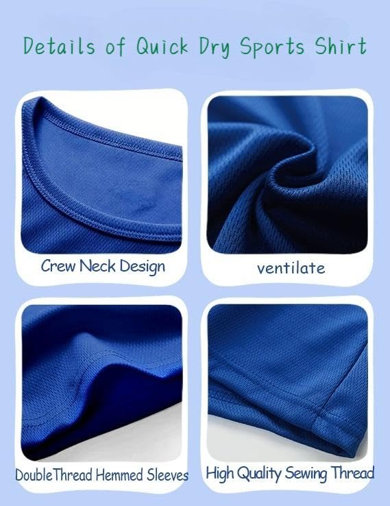4 Pack Boys Quick Dry T-Shirts - Mesh Moisture Wicking Active Tee (4-18 Years) Black Gray White Dark Blue