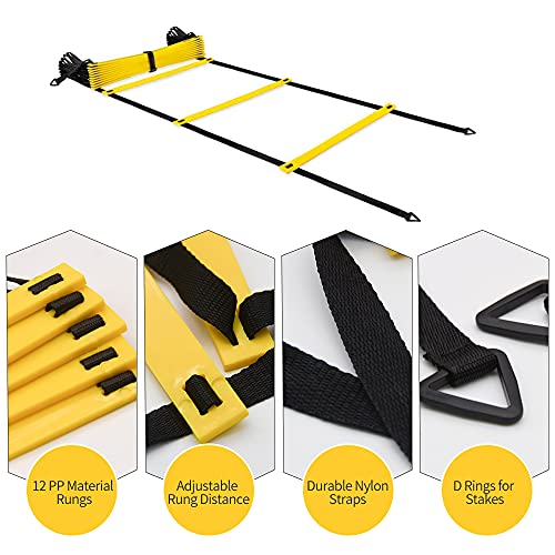 2 Pack Yellow 12 Rungs Agility Ladder Set for Speed and Fitness Training