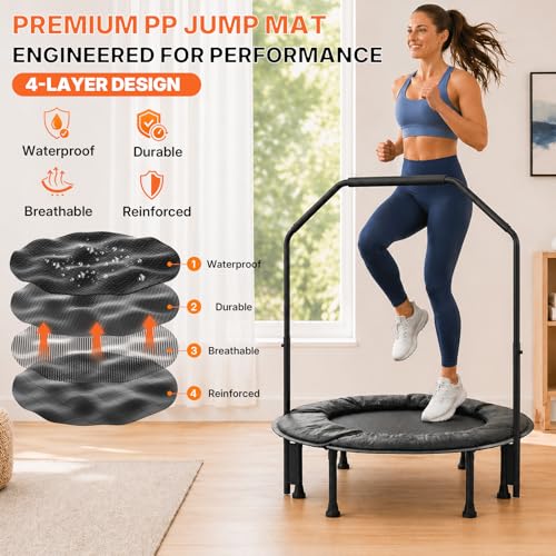 Foldable Mini Trampoline for Adults Kids - 40 Inch Rebounder with Adjustable Handle