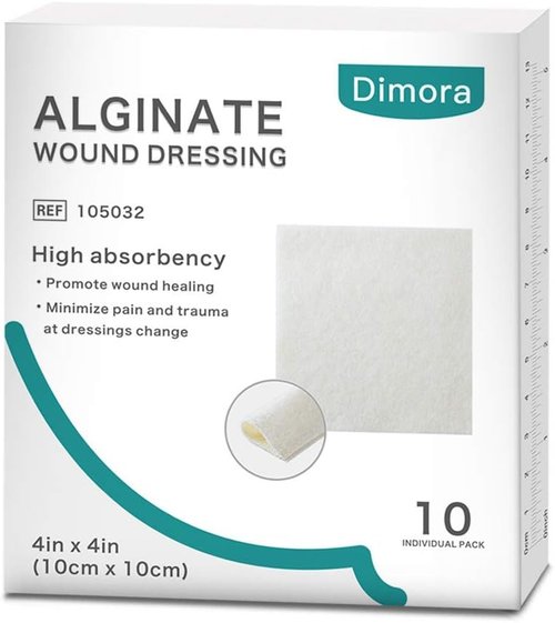 Dimora Calcium Alginate Wound Dressing - Soft, Highly Absorbent 4'' x 4'' Sterile Pads | 10 Non-Stick Gauze Patches