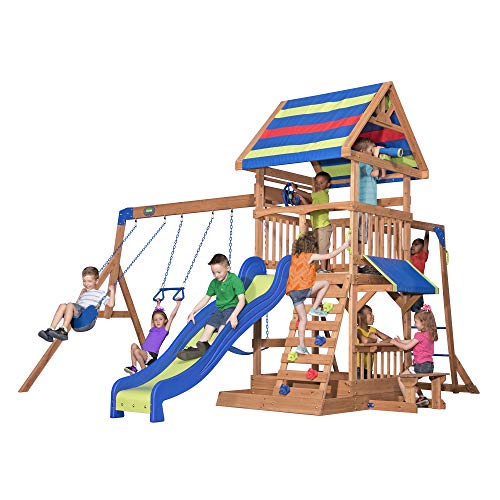 Backyard Discovery Large Multicolor Cedar Wood Beach Front Swing Set with Slide & Play Area