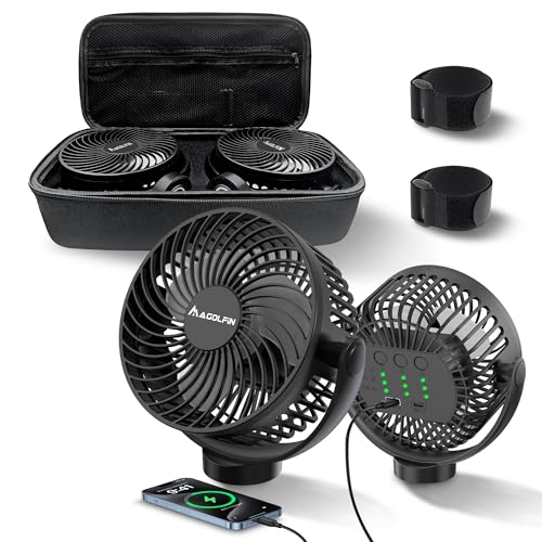 Magnetic Rechargeable Golf Cart Fan with 12000mAh Battery and Carrying Case