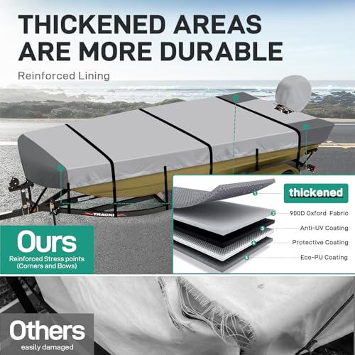 Caminor 14ft Heavy Duty Waterproof Jon Boat Cover with Motor Cover, Gray, B Fits Up to 14ft & 70" Wide