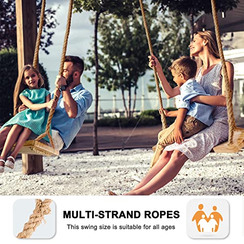 Premkid Raw Wood Hanging Tree Swing with Adjustable Hemp Rope & Tree Straps