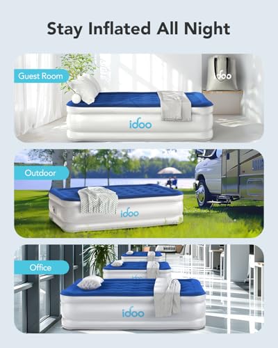 iDOO Full Size Air Mattress with Built-in Pump - Blue, 75x54x16in, Support 650 lbs