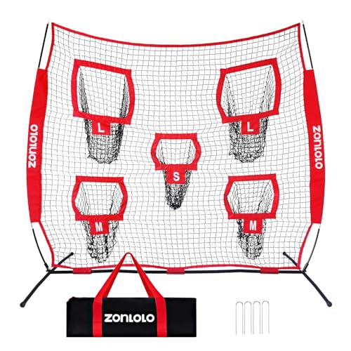 Zonlolo 7x7ft Football Throwing Net with Targets - Red/Black, Practice & Training Equipment