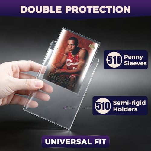 Clear Semi Rigid & Penny Sleeve Trading Card Holders Set - 510 & 510 Count, Universal Size