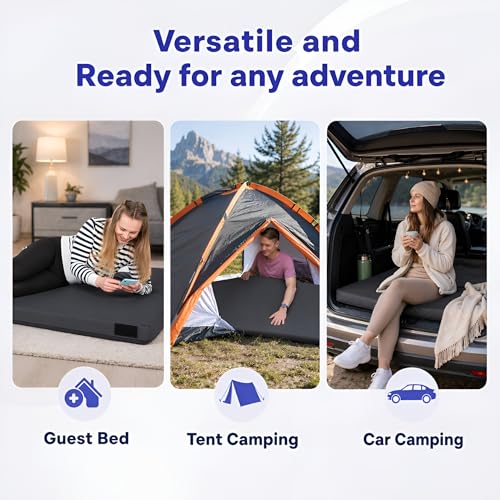Hazli Queen Memory Foam Camping Mattress Pad 80x60in Dark Gray Portable Bed Roll