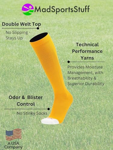 MadSportsStuff Baseball Softball Knee High Socks for Youth & Adults Medium Gold