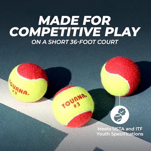 Tourna Low Compression Stage 3 Tennis Balls - 60 Pack for Youth Training
